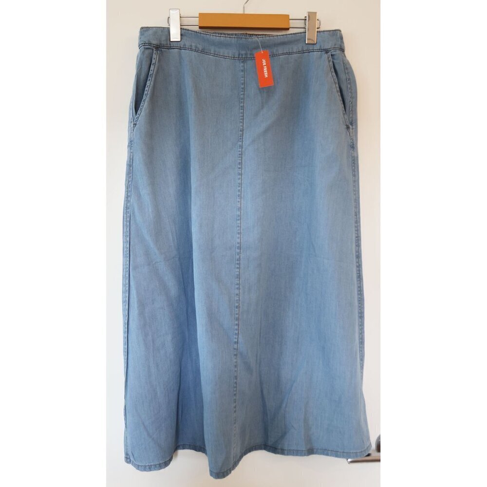 BNWT Joe Fresh Denim Viscose Midi Skirt Elastic Back L